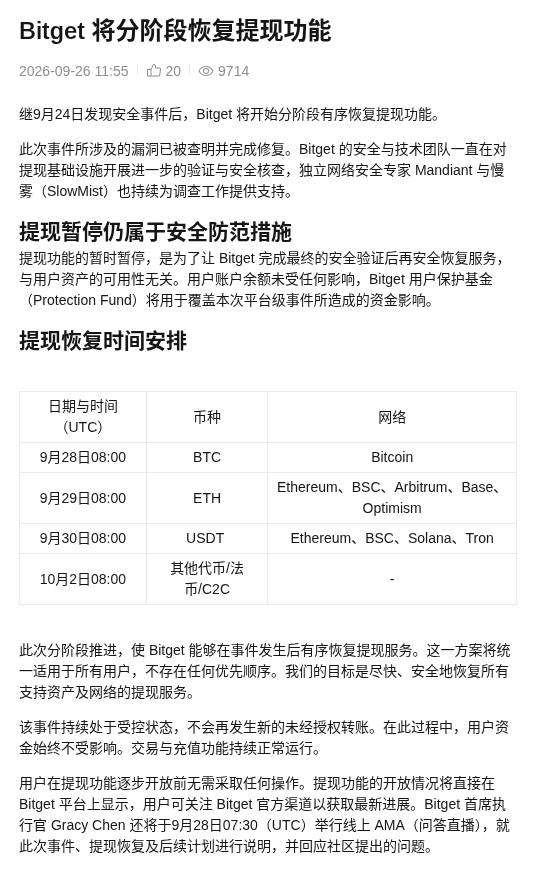 Bitget 披露攻击根因后怎么核对：直播要点、分阶段提现进度与防钓鱼（2026）-有序
