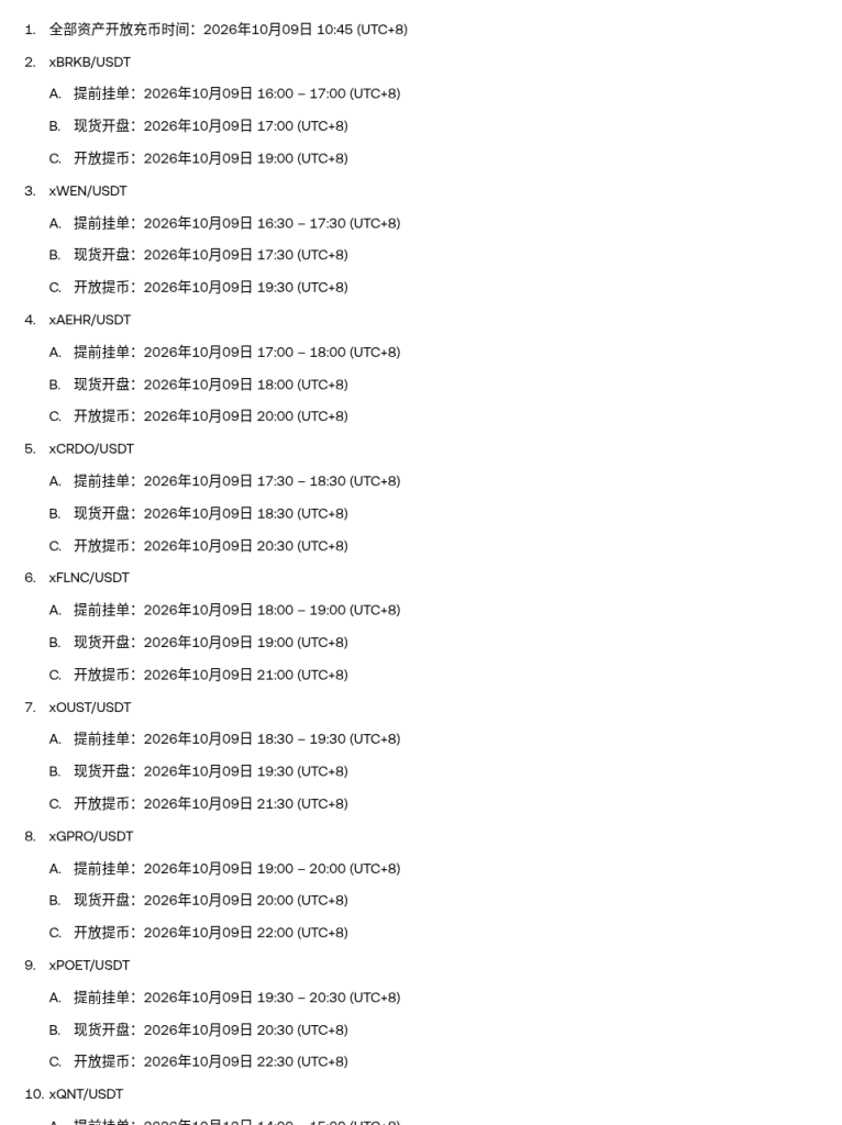 欧易上线统一代币化股票 XBRKB、XWEN 等：股为单位、开盘时间表与和股票合约差在哪（2026-10-09）-有序
