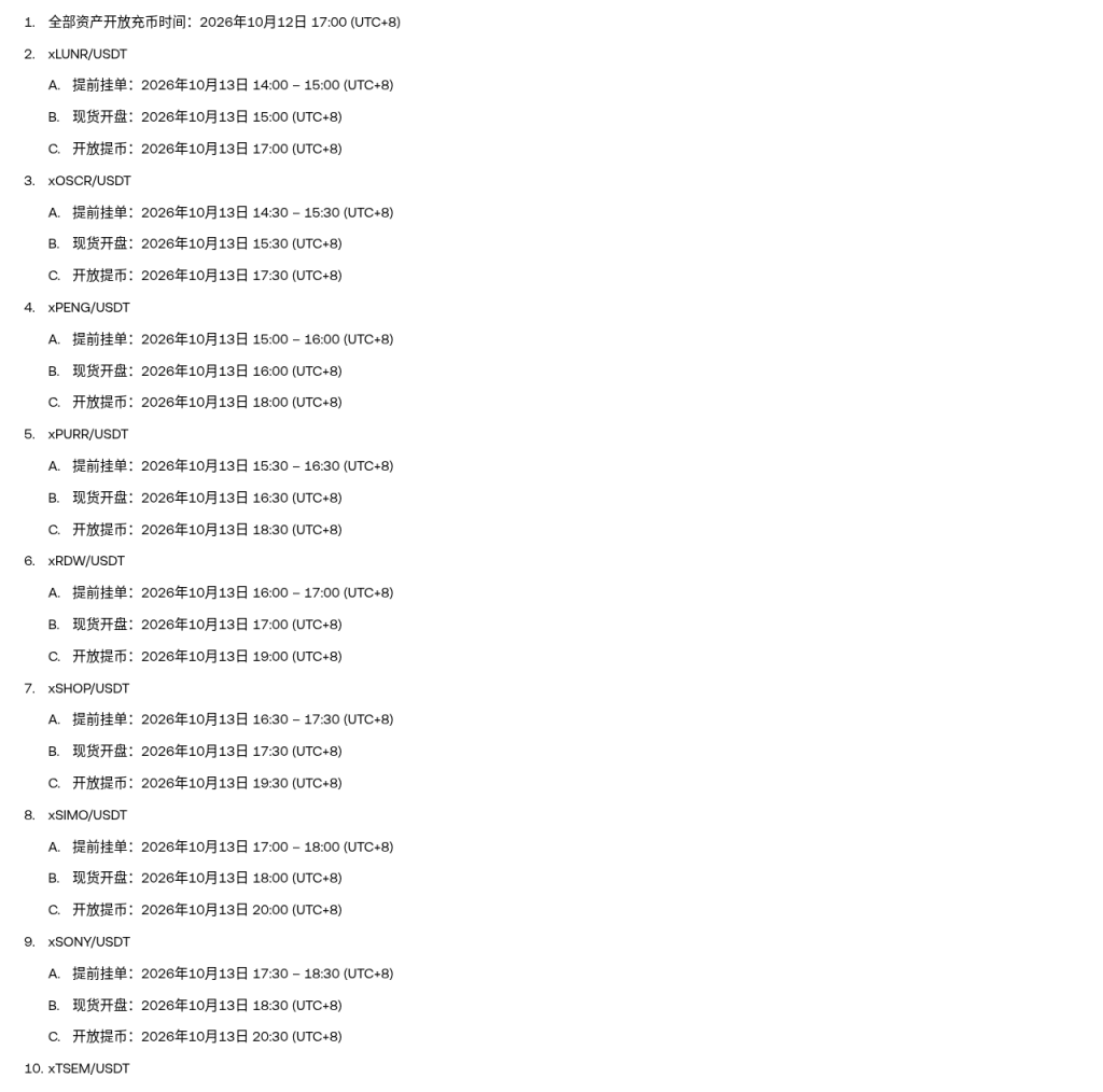 欧易上线 xLUNR、xOSCR 等统一代币化股票：本批开盘时间表、倍数与非持股核对清单（2026-10-13）-有序